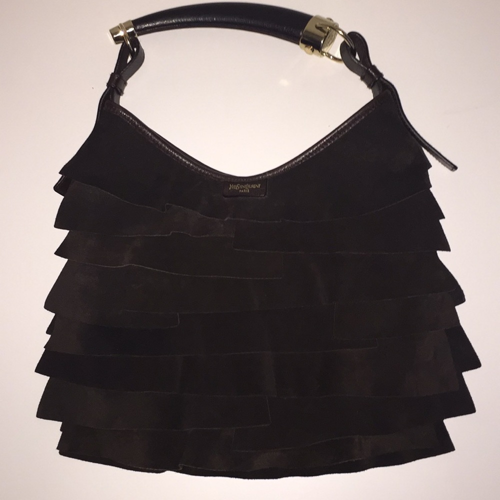 Authentic YSL Suede Leather Ruffle Mombasa Bag